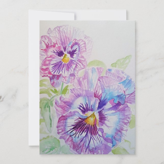 Purple Pansy Art Aquarelle Anniversaire Invitation (Devant)
