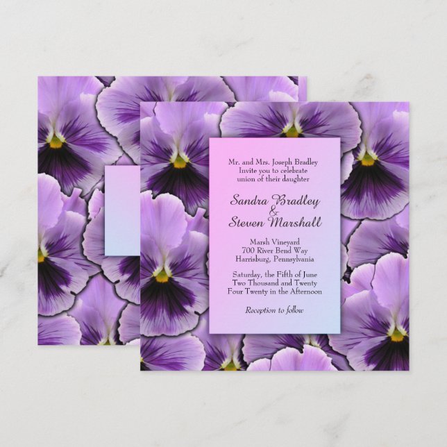 Purple Pansy Faire-part de mariage (Devant / Derrière)