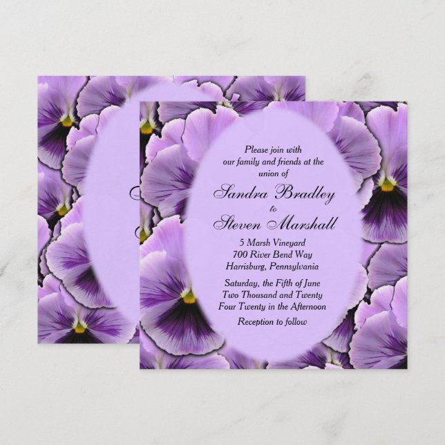 Purple Pansy Faire-part de mariage (Devant / Derrière)
