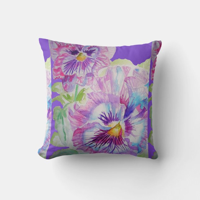 Purple Pansy Fleurs Décor Floral Coussin (Recto)