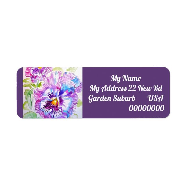 Purple Pansy Flower Floral Return Address Labels (Vorne)