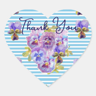Purple Pansy Pansies Flower Pattern Thank You Herz-Aufkleber