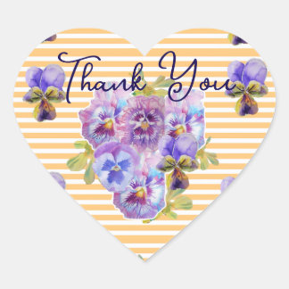 Purple Pansy Pansies Flower Pattern Thank You Herz-Aufkleber