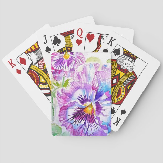 Purple Pansy Watercolour Flower Playing Cards Set Spielkarten (Rückseite)