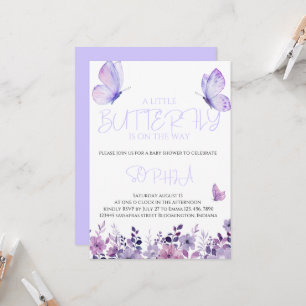 Purple Papillon Baby Shower Invitations