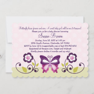 Purple Papillon & Fleurs Baby shower Invitation