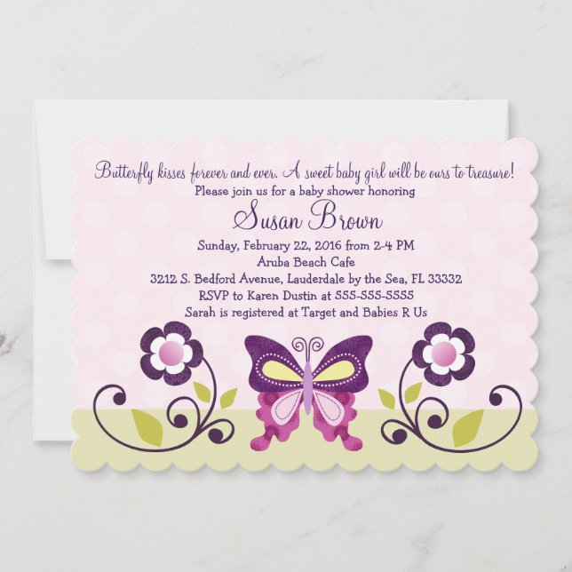 Purple Papillon & Fleurs Baby shower Invitation (Devant)