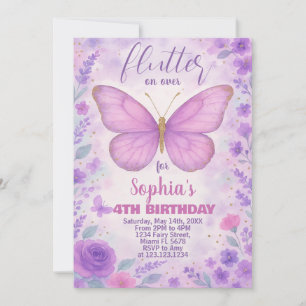 Purple Papillon Invitation d'anniversaire