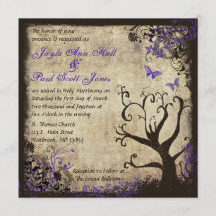 Purple Papillon Vintage Mariage Invitation