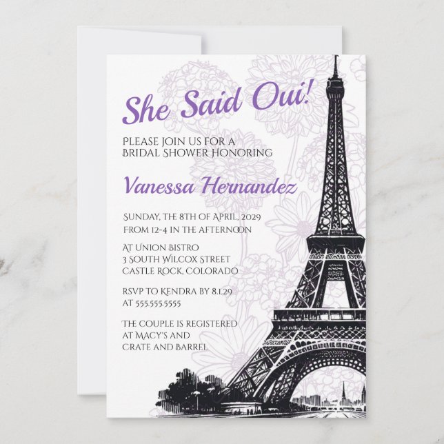 Purple Paris Fleurs nuptiales Invitation douche nu (Devant)