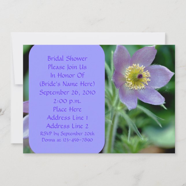 Purple Pasque Fleur Bridal Douche Invitation (Devant)