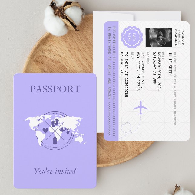 Purple Passport Voyage fille Baby shower Carte du  (Créateur téléchargé)