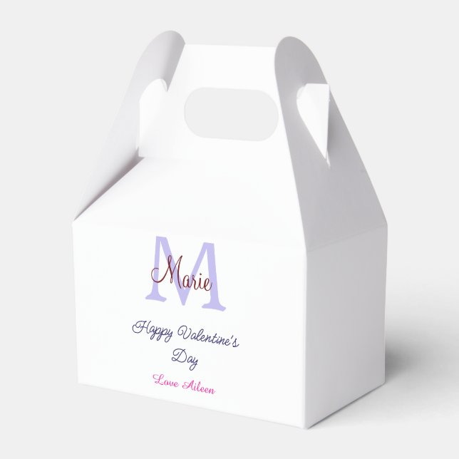 Purple pastel happy Valentine's day pink monogram  Geschenkschachtel (Vorderseite)