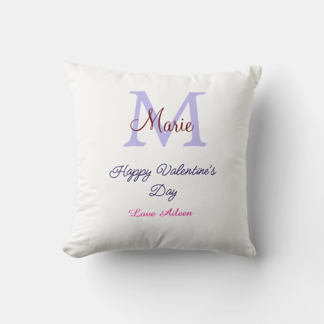 Purple pastel happy Valentine's day pink monogram  Kissen (Vorderseite)