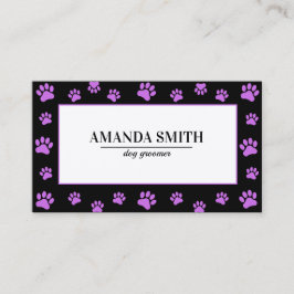 Purple Paw Prints Black Dog Groomer Business Card Visitenkarte