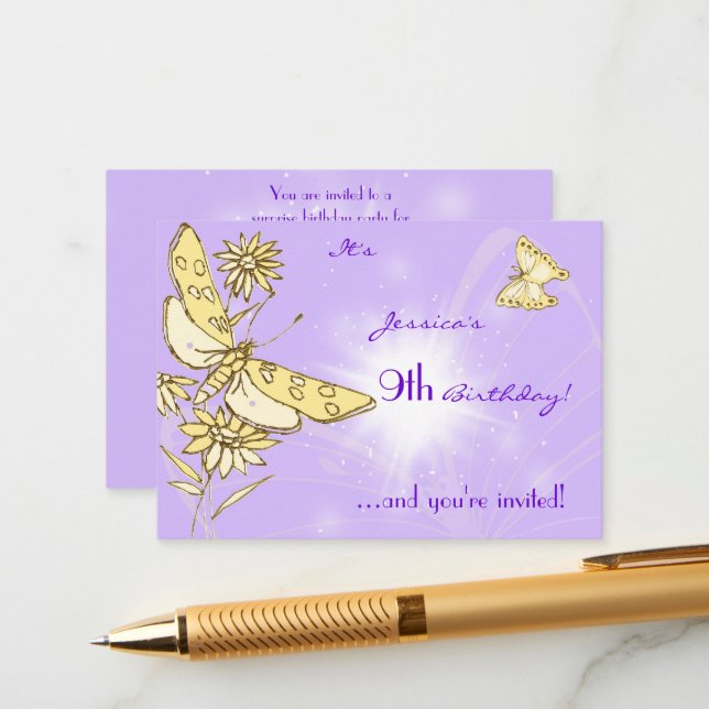 Purple Peach Butterfly Invitation Card Begleitkarte (Vorderseite/Rückseite Beispiel)
