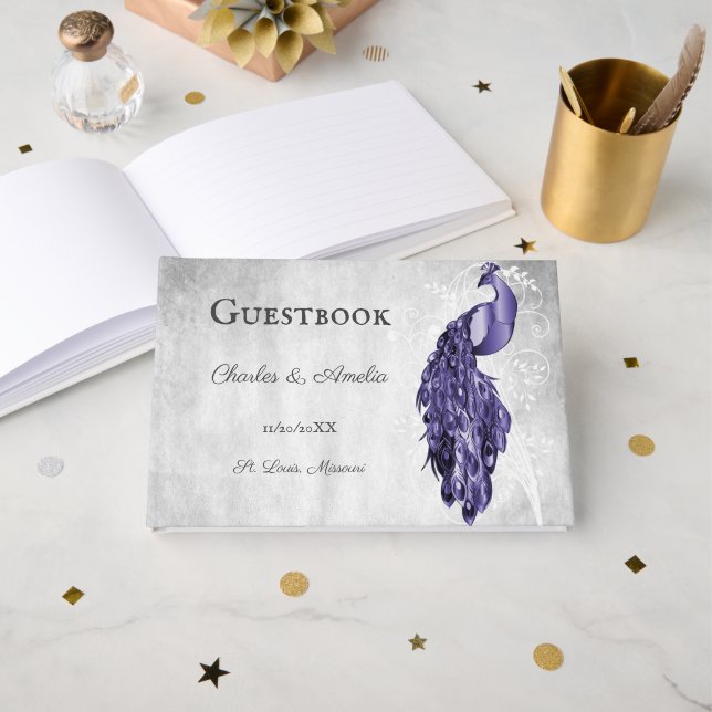Purple Peacock Mariage Livre d'or (Recto ouvert)