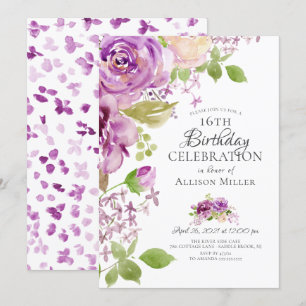 Purple Peonies Floral 16e anniversaire Invitation