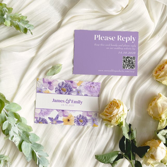 Purple Peonies Romance Mariage Carte RSVP (Créateur téléchargé)