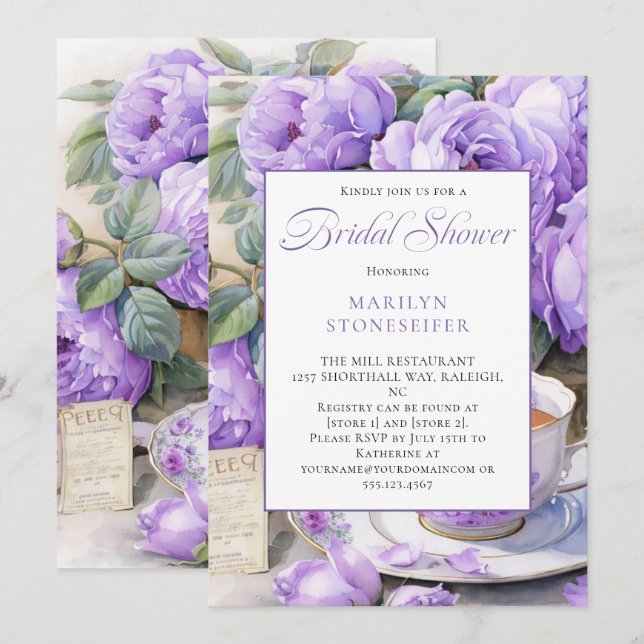 Purple Peonies White Daisies in Mason Jar | Einladung (Vorne/Hinten)