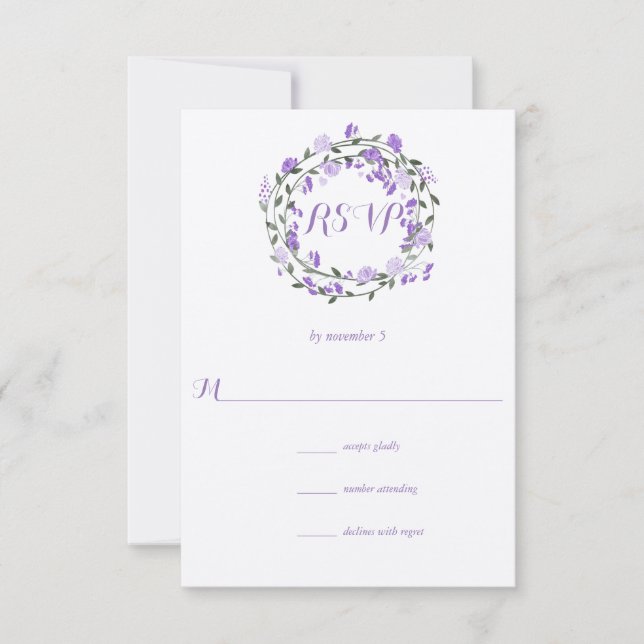 Purple Peony Floral Wreath Wedding RSVP (Devant)