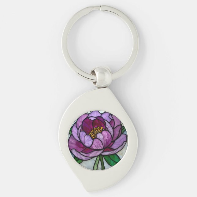 Purple Peony Stained Glass Schlüsselanhänger (Vorderseite)