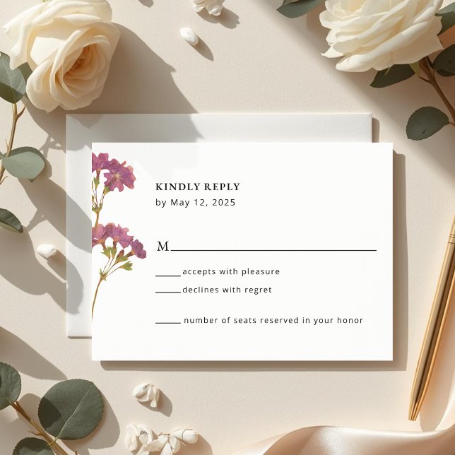 Purple Petunia Floral Wedding RSVP Card (Von Creator hochgeladen)