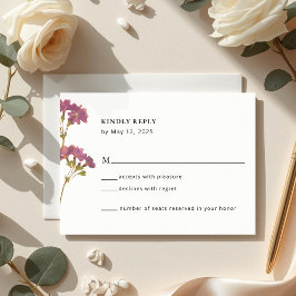 Purple Petunia Floral Wedding RSVP Card Karte
