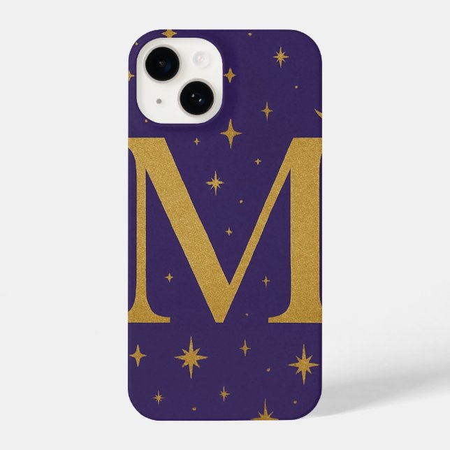 Purple Phone Case with Big Yellow M and Star Detai iPhone 14 Hülle (Rückseite)