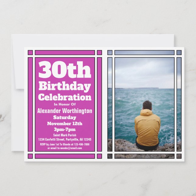 Purple Photo 30th Birthday Party Invitation (Devant)