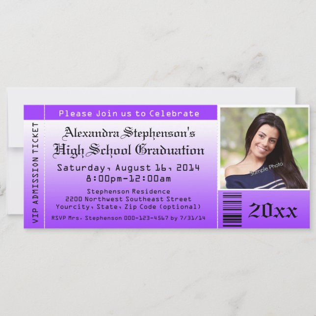 Purple Photo Graduation Billet Invitations (Devant)