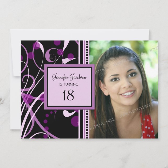 Purple Photo Invitations à la fête du 18e annivers (Devant)