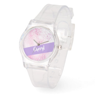 Purple, pink and white schatten glitter armbanduhr