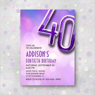 Purple Pink Bokeh 40e anniversaire Invitation