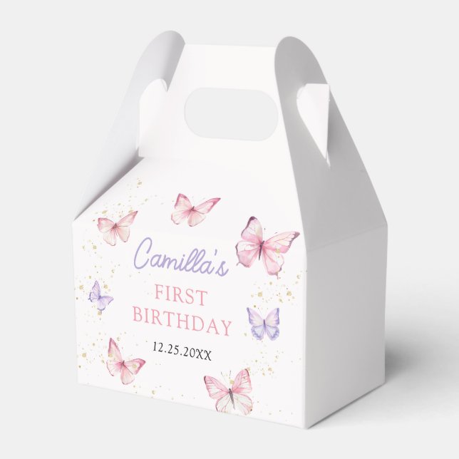 Purple Pink Bow Butterfly Girl Birthday Party Geschenkschachtel (Vorderseite)