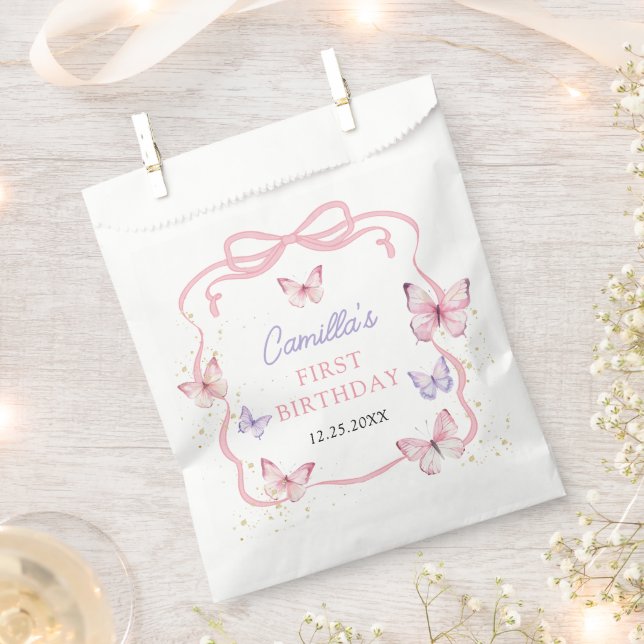 Purple Pink Bow Butterfly Girl Birthday Party Geschenktütchen (Ausgeschnitten)