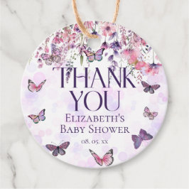 Purple Pink Butterflies & Wildflowers Baby Shower Geschenkanhänger