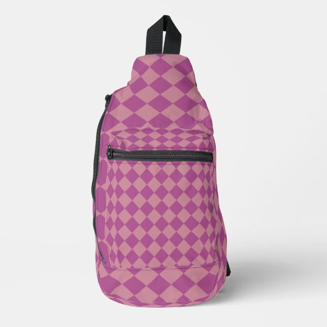 Purple Pink Checker Diamond Pattern Crossbody Bag (Vorderseite)