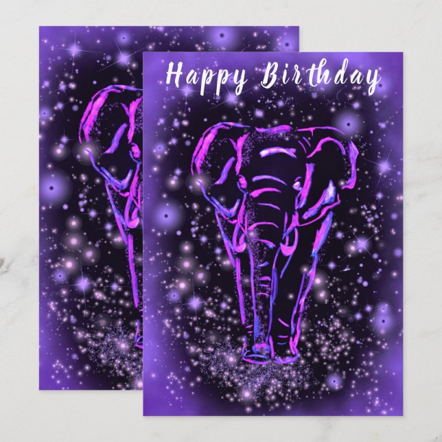 Purple Pink Elephant Joyeuse Carte Anniversaire (Devant / Derrière)