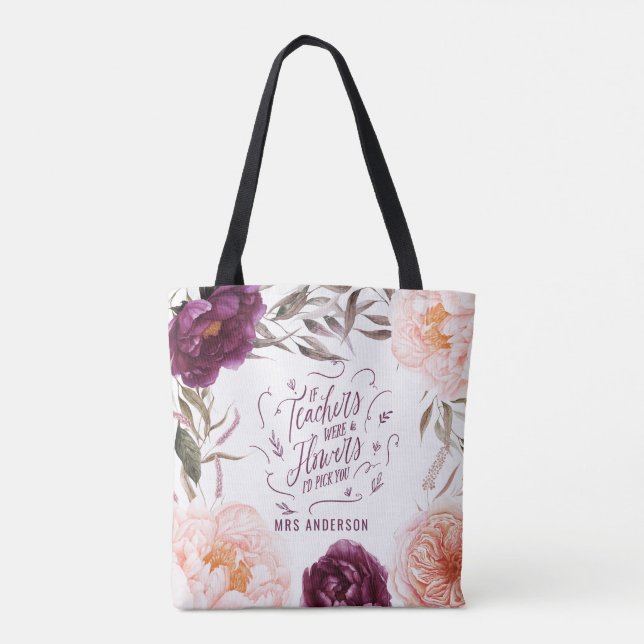 Purple Pink Floral Elegant Teacher Bag Tasche (Rückseite)