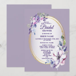 Purple Pink Floral Watercolor Golden Bridal Shower Einladung