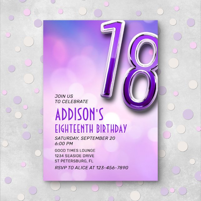 Purple Pink Holo 18ème anniversaire Invitation (Créateur téléchargé)