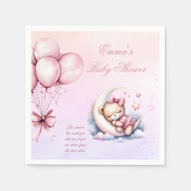 Purple Pink Moon Dreamy Baby Bear Baby Shower Napk Serviette (Vorderseite)