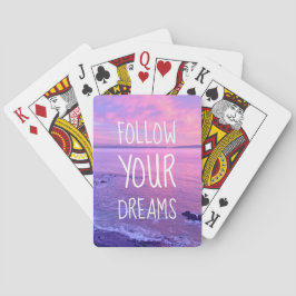Purple Pink Ocean Beach Sunset Follow Your Dreams Spielkarten