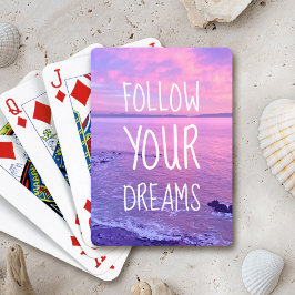 Purple Pink Ocean Beach Sunset Follow Your Dreams Spielkarten