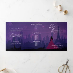 Purple Pink Paris Fireworks Quinceañera Tri-Fold I