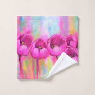 Purple Pink Tulips - Spring Art Original Painting Badhandtuch Set