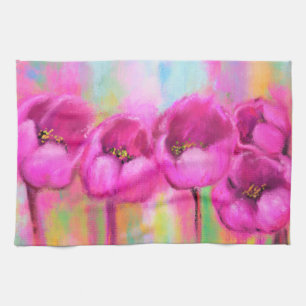 Purple Pink Tulips - Spring Art Original Painting Geschirrtuch