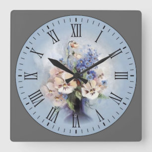 Purple-Pink-White Flowers Roman Numeral Quadratische Wanduhr