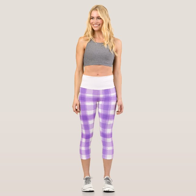 Purple Plaid Pretty Pastel Capri Leggings (Vorderseite)